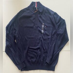 NWT Tommy Hilfiger Men's 3/4 Zip Navy Blue Sweater - size large